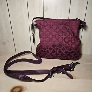 COACH Brook Op Art Convertable Shoulder Crossbody Bag 43107 Red Burgundy
